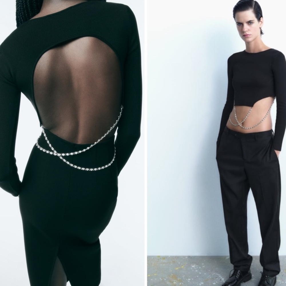 Zara open back chain knit top